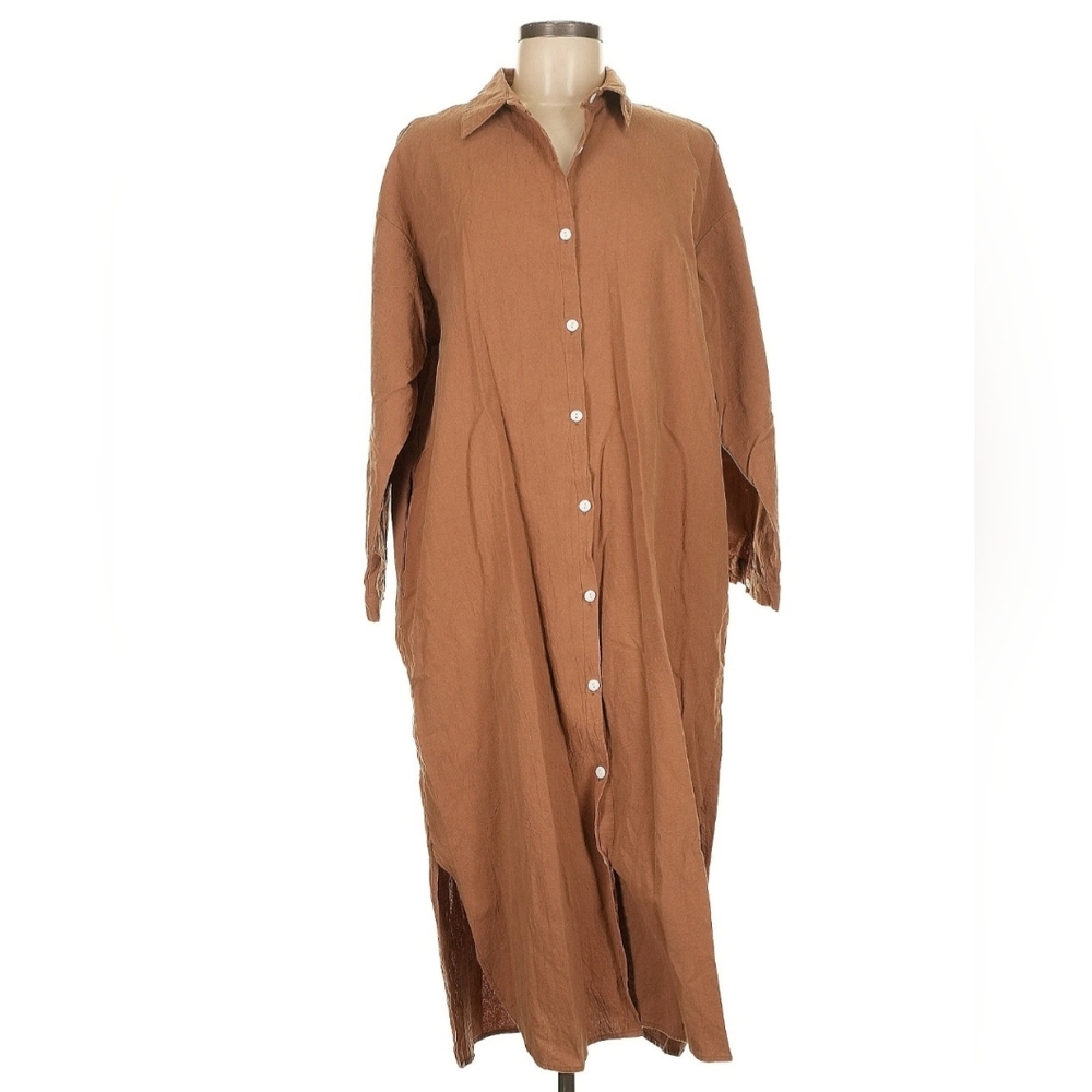 Casual Tan Long Sleeve Maxi Dress